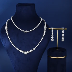 2-Piece Copper Zircon Long Chain Earring Set Fashionable Daily Wear for Ladies Classic Style for Wedding Party & Engagement