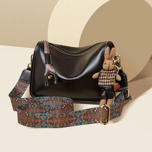 Customized 2026 Fashion Women's Bag High-quality Genuine Leather Wide Shoulder Strap One Shoulder Bag Crossbody Bag