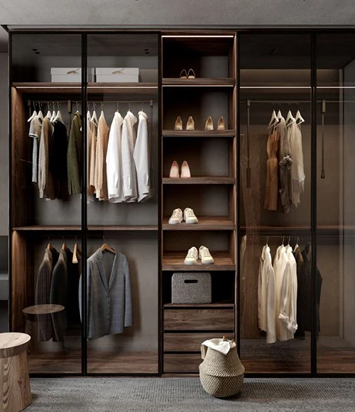 Modern Design Simple Gray Glass Walk In Closet Wardrobes Hotel Bedroom ...