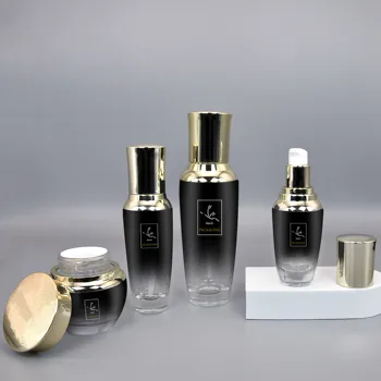 Luxury Cosmetic Skincare Packaging Bottle Container Glass Round Moisturizer Container Jar Toner Lotion Serum Bottle With Pump
