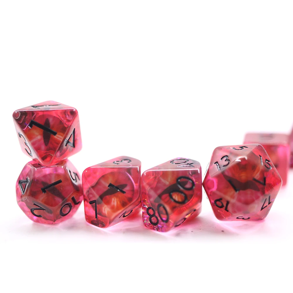 Conxunto de dados Dragon Eye personalizados translúcidos, de espiral sólida, quente de venda, poliédricos de resina para xogo DND RPG