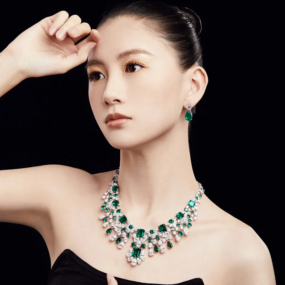 KAKODIY Emerald 925 Sterling Silver customized Czochralski cubic zirconia tennis necklace design large Cubic Zirconia necklace female bride gift detail 3