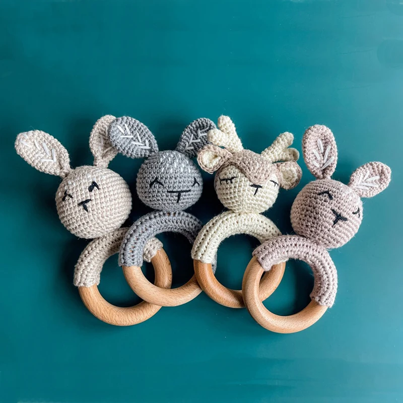 Игрушки для новорожденных, деревянное кольцо, погремушки с животным дизайном