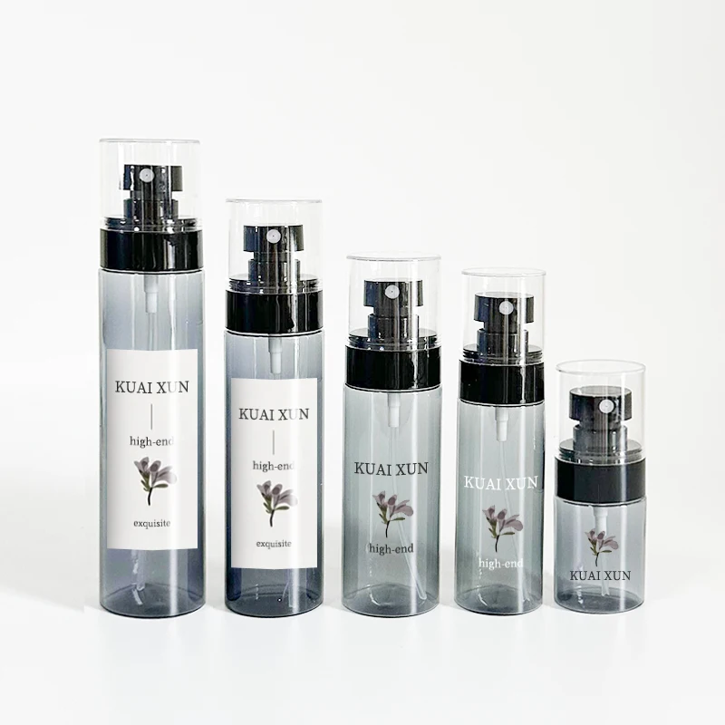 Empty Fine Mist 120ml Round PET Plastic Perfume Toner Black Spray Bottle Screw Cap 30ml 60 80 100 ml