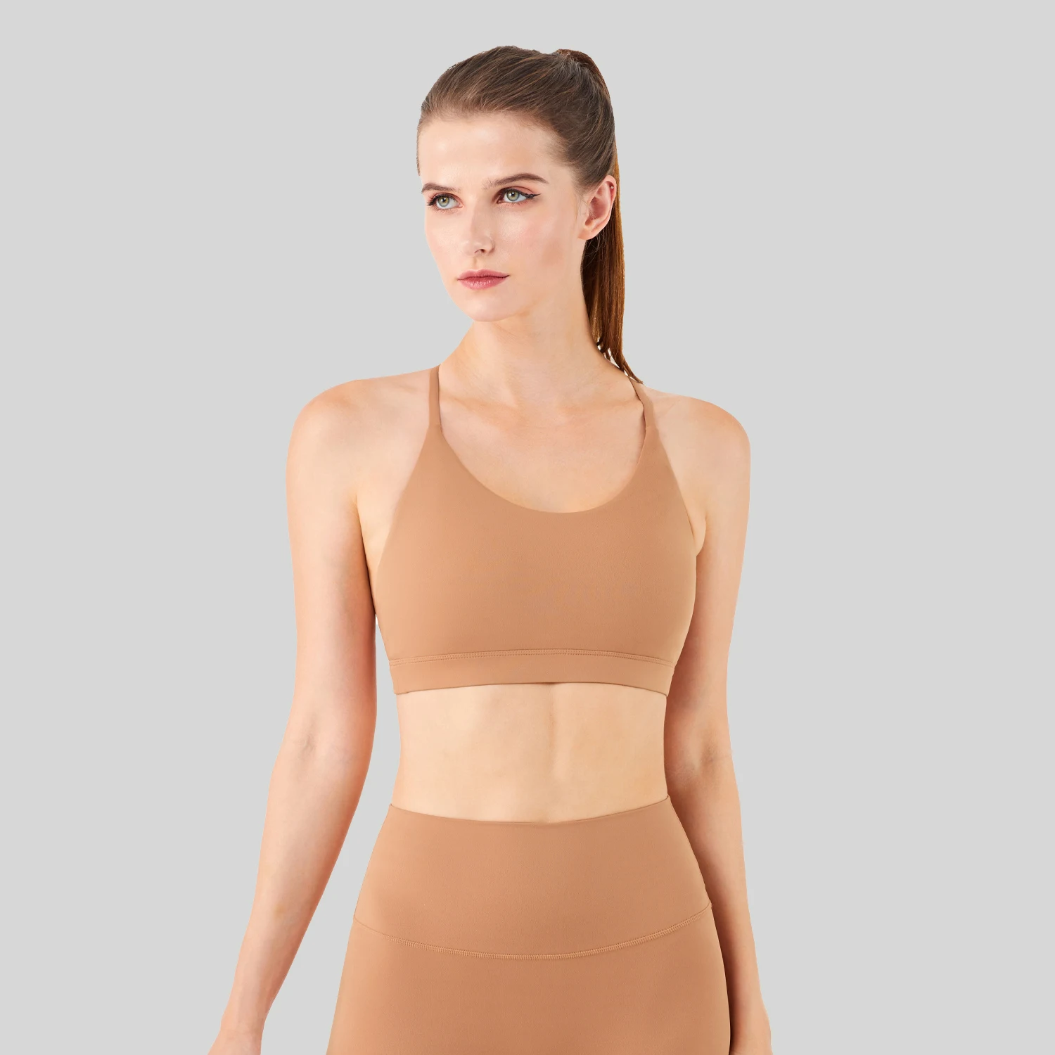 Nude Skin Color Strap Yoga Bra and Bike Shorts Matching Sets Activewear  High Waist Booty Shorts Exercise Gym Yoga Outfit