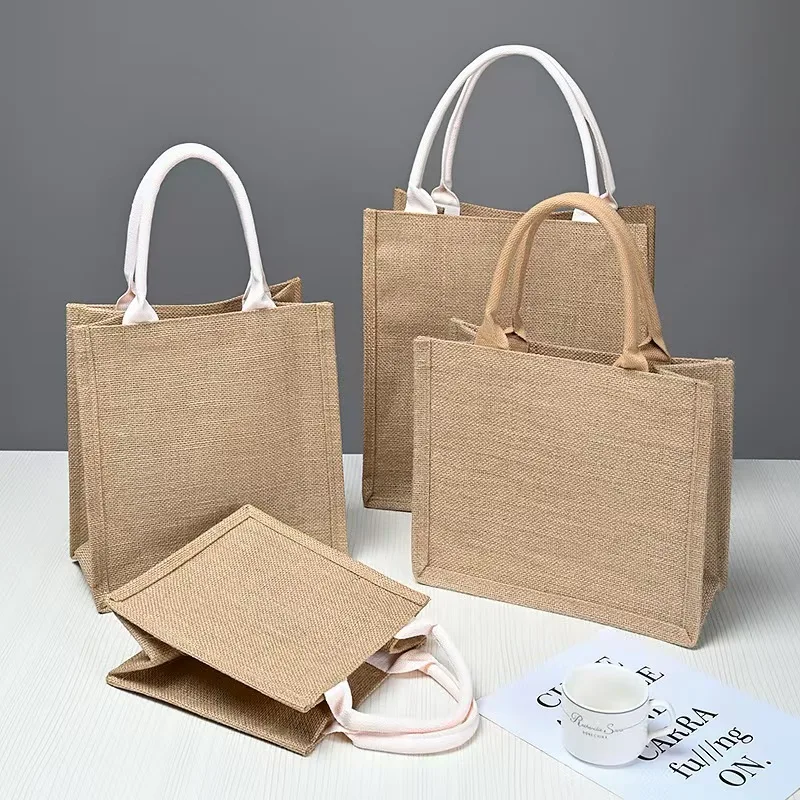 Extra-Large Custom UV Printed Logo Eco-Friendly Waterproof Reusable Jute Gift Shopping Travel Bag for Welcome Gifts preview 2