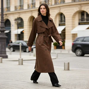 2026 Fall/Winter Women's Elegant Long Loose Fit Plus Size Thick-Warm Windbreaker Coat Double Button Lapel Oversize Jacket