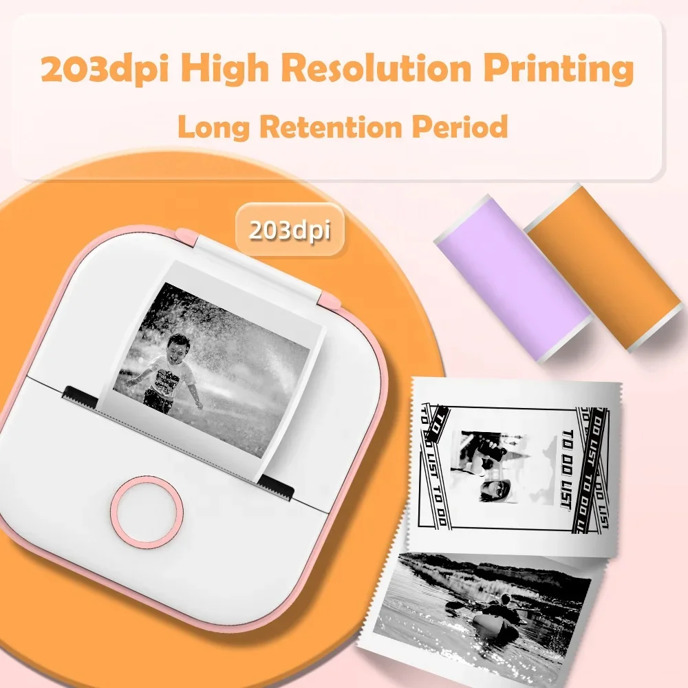 Phomemo Portable Photo Printer T02 203dpi 53mm Printing Stickers Wireless Inkless Mini Notes Printer for Students,Stickers