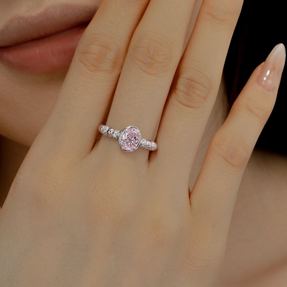 KAKODIY Fashion 925 Sterling Silver Original Jewelry Cubic Zirconia Pink Oval Ring Women's Cubic Zirconia Wedding Engagement Ring detail 2