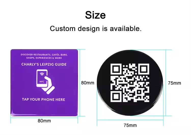 Custom Qr Code Epoxy Nfc Tag Sticker Payment 13.56MHZ Programable Chip PVC Coin Mini Small Label RFID Nfc Qr Code Stickers