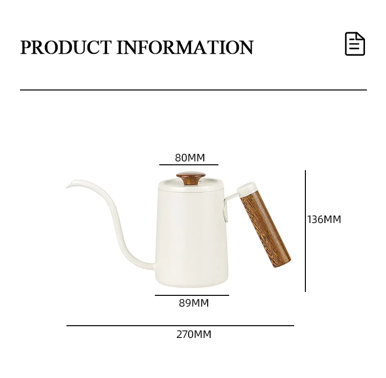 Nibu 600ml Pour Over Coffee Kettle Wood Handle Gooseneck Pot Stainless