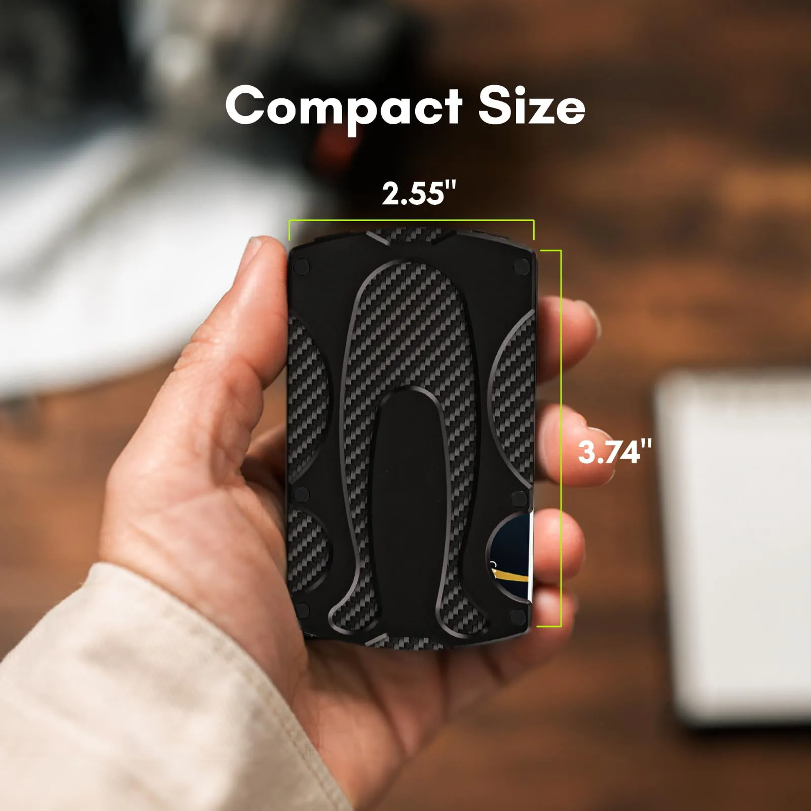 Men's Slim Tactical RFID Blocking Wallet Minimalist Carbon Fiber Credit Card Holder with Aluminum Money Clip and Metal Lining