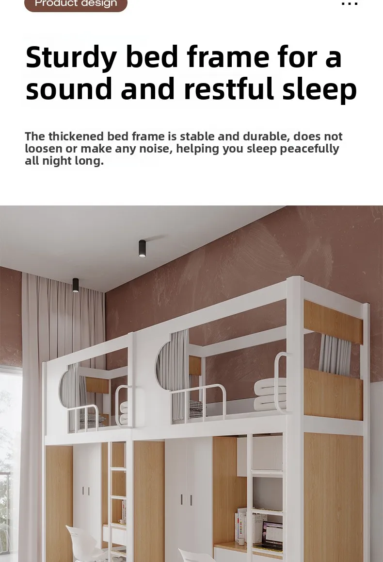 product modern design iron frames metal dormitory apartments double decker bunk beds with desks-6