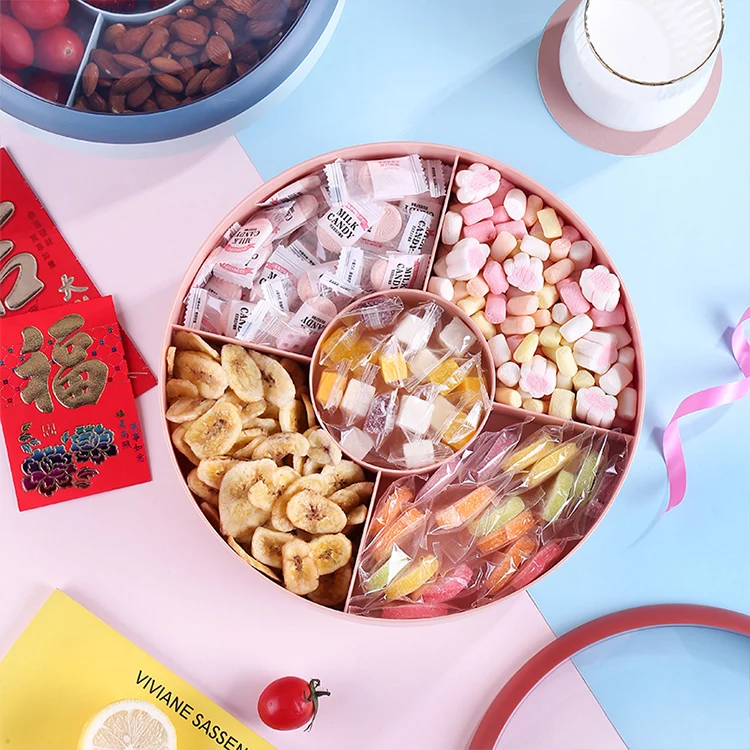 Pink Double Deck 360 Rotating Display Round Serving Tray Divided Candy Snack Organizer Storage Box
