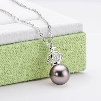 Hot Sale 10mm Seawater Pearl Necklace Natural Tahitian Black Pearl Pendant Fashion 925 Sterling Silver Necklace