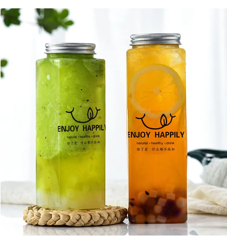 Hot sell PET juice bottle with Lid Clear Boba tea bottle For DIY Cold Drink 350ML 550ML supplier