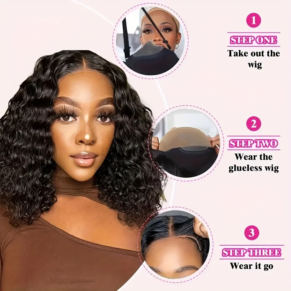 Echthaar Bob Perücke Deep Wave Lace Front Ohne Kleber Vorgezupft_voghion.com