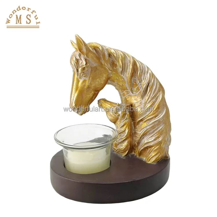 Customized resin poly stone  Animal sika deer horse candle holder gift tea light holder color glazed home desktop decoration