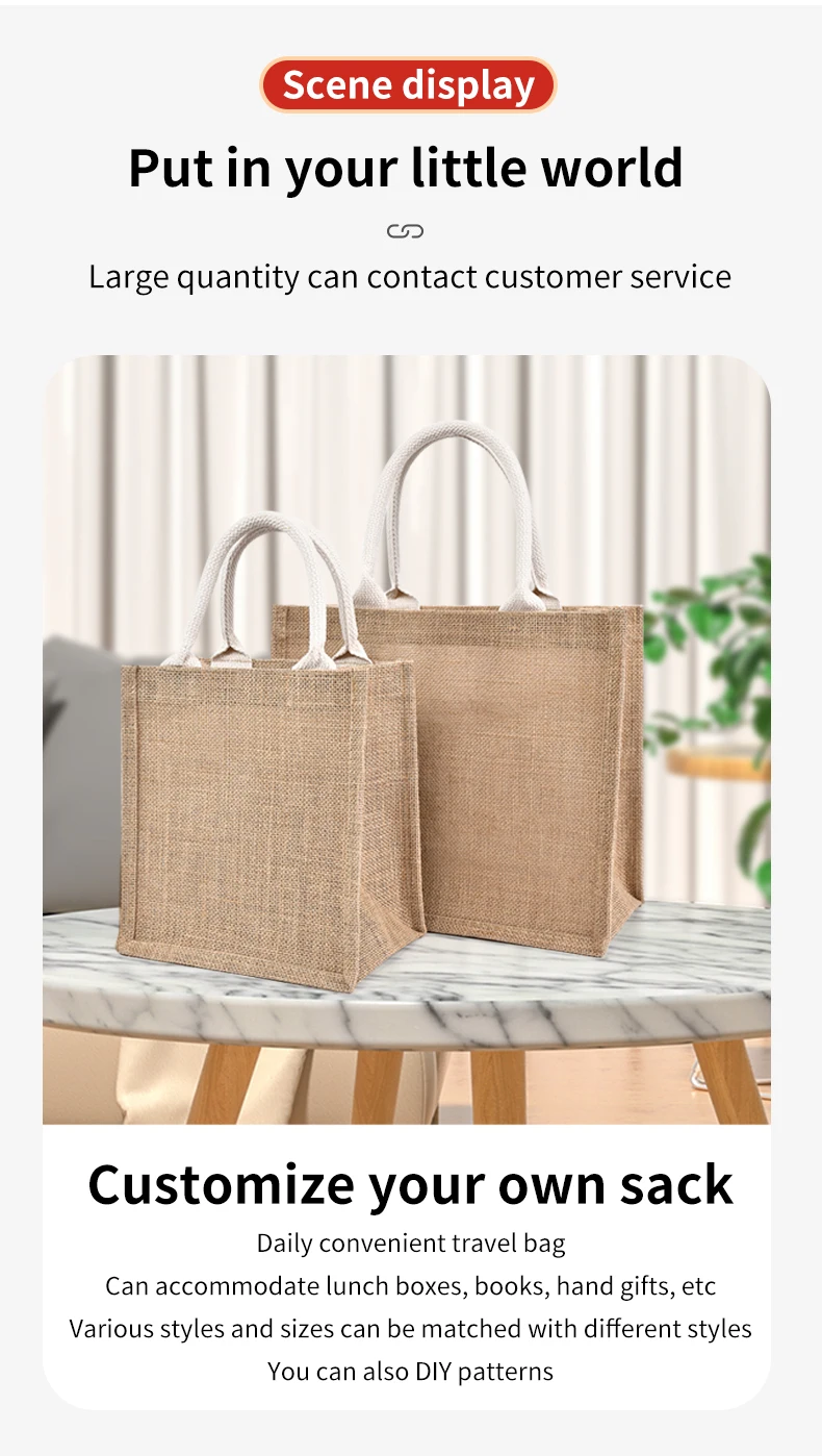 Customized logo colorful jute beach promotional wedding eco-friendly material tote shopping jute bag with zipper pocket