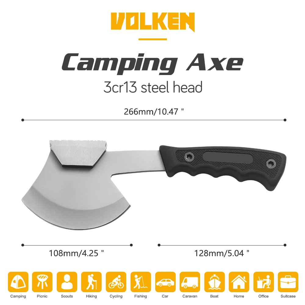 Camping Kit Multi Function Stainless Steel Axe Camping Axe With Sheath Rubber and Plastic Material