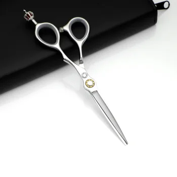 6.0 Inch Red Jewel Crown Tail Handle Barber Scissors Stainless Steel Straight Blade with Sharp Tip for Salon Use