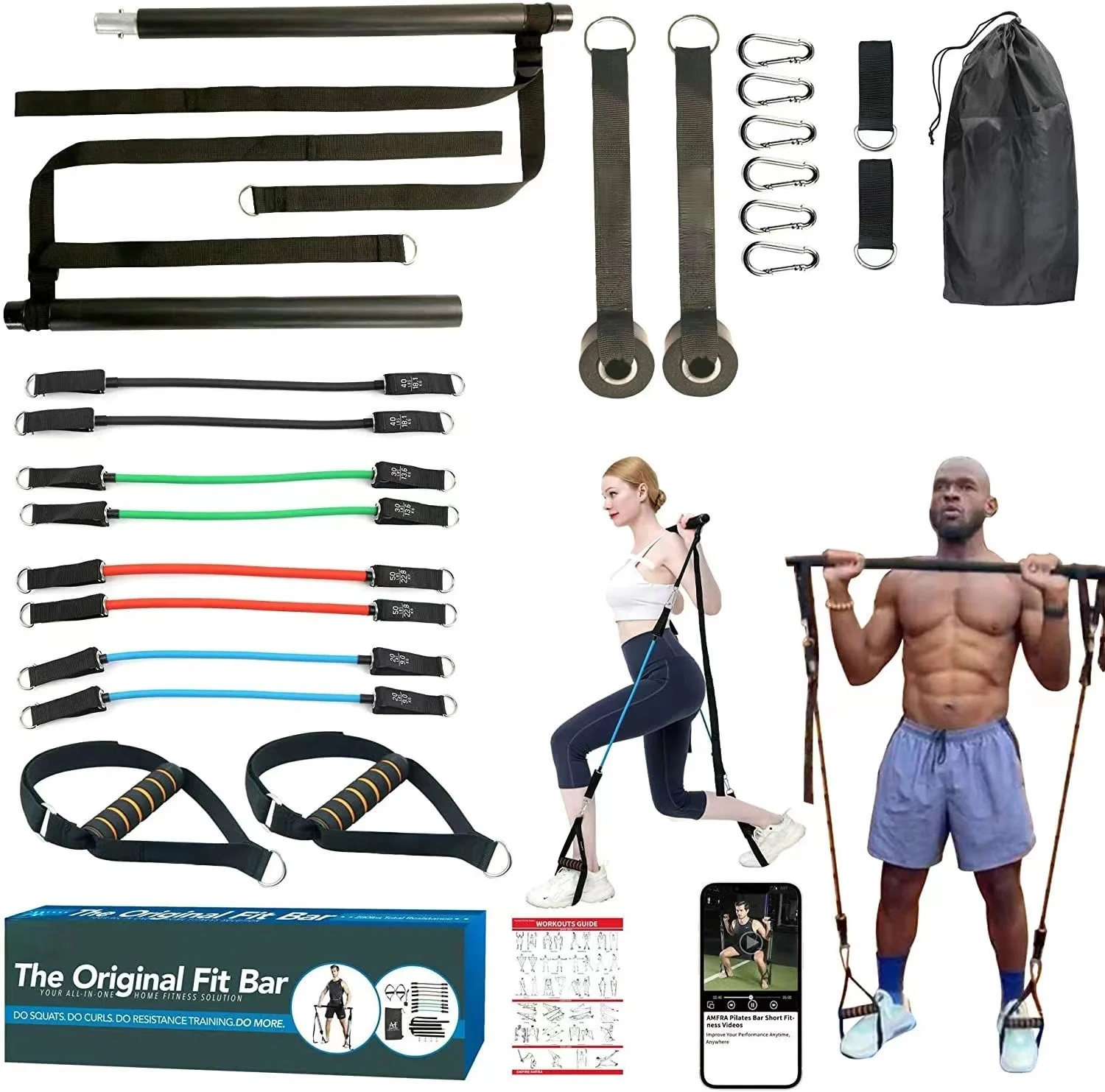 Goocrun Portable Pilates Bar Kit with Resistance Bands for Men and Women -  6 Exe