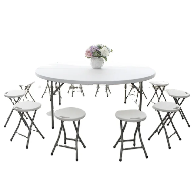 Banquet Table Plastic Round Folding Table Chair Table Outdoor Wedding Party 10 People 1 Piece Outdoor Furniture Modern 7-15 Days