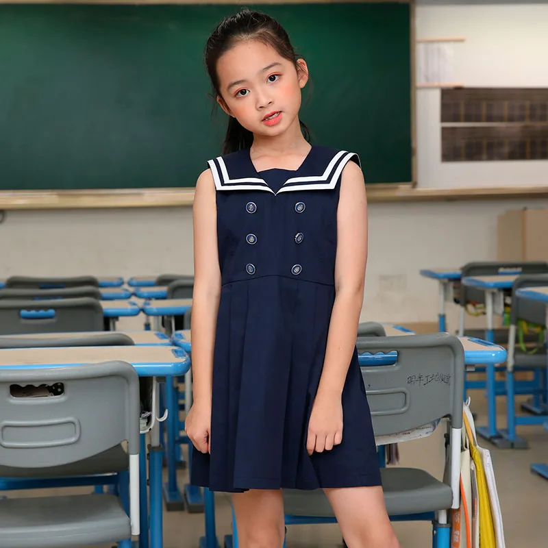 Navy Uniforms School Style New Fashion Clothing Sailor Collar Girls Dress Uniforms Sample School Uniforms