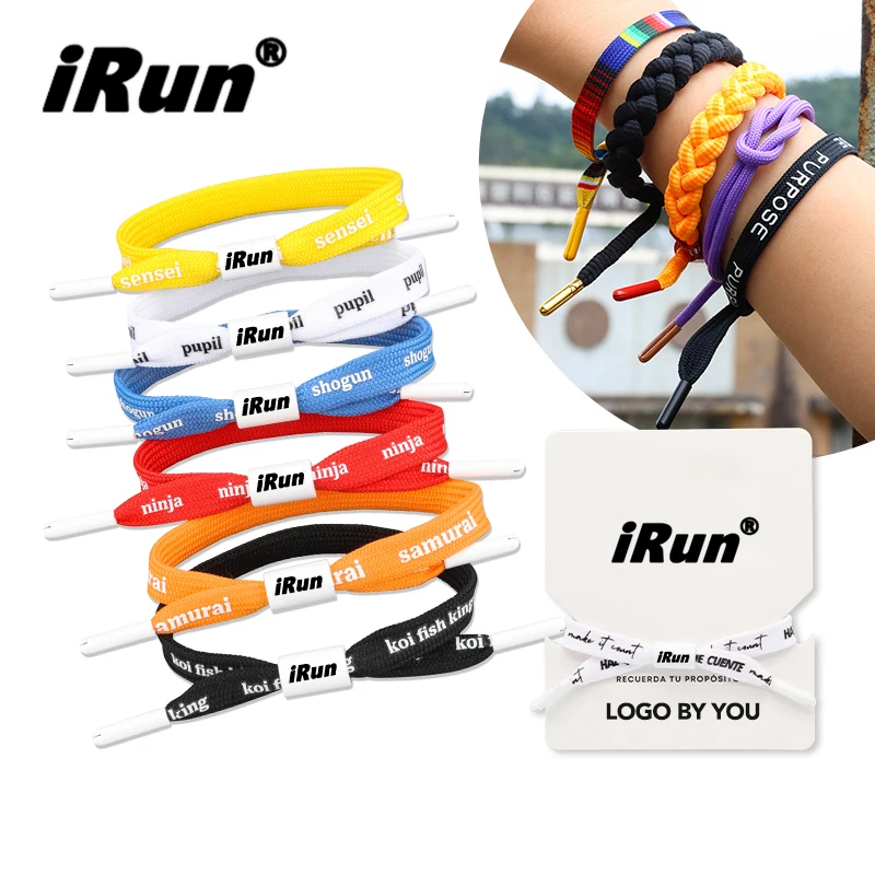 IRun Hockey Shoelace Bracelets Gradient Color Shoe Laces Bracelets with Custom Brand Logo Braided Sohoelace Bracelets