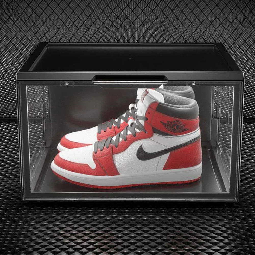 Voice Control Stackable Sneaker Storage Led Box Side Open Transparent Plastic Magnetic  clear Shoe Box with Led Light