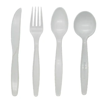 Biodegradable Disposable Cutlery Set Logo Customized Cornstarch Cutlery 4-Piece Set 8Inch Spoons Knives Forks Soup Spoons