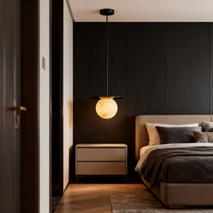 JACKSUN Bedside Spanish Natural Marble Pendant Light Nordic Dining Room Bar Counter Sofa Feature Wall Long Small Pendant Light