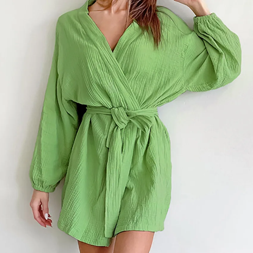 Two Piece Set Women Home Suit 2023 Cotton Linen Shorts Pajamas Sets Vintage Boho Shirt High Waist Loose Shorts Sets Sleepwear