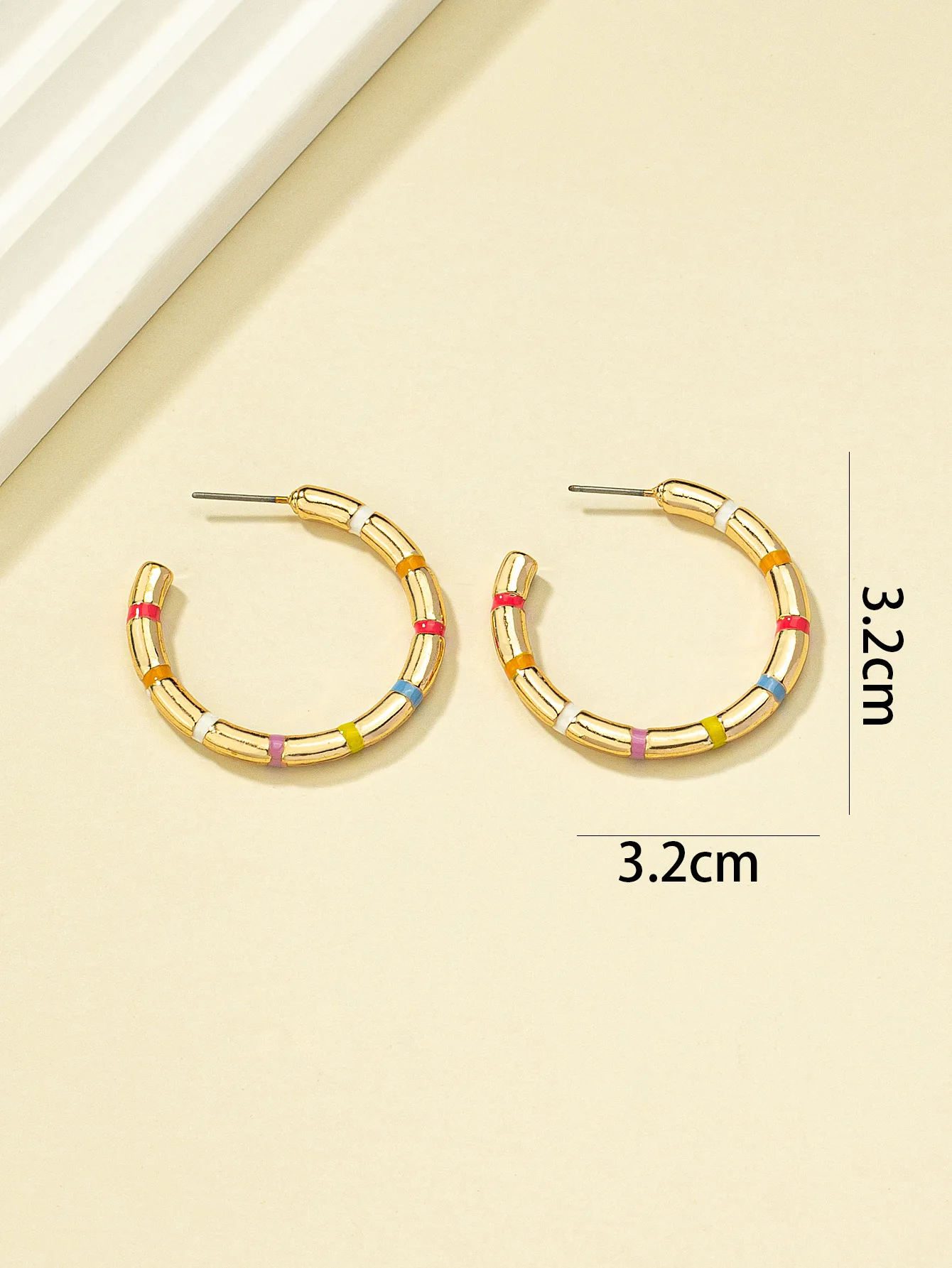 Minimalist Real Gold Plated C Shape Earrings Statement Colorful Oil Dripping Large Circle Hoop