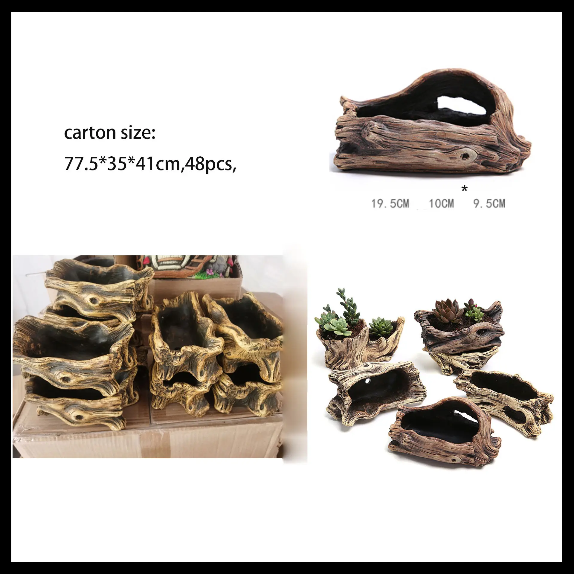 Cement Tree Root Carving Mini Pastoral Flowerpot ,Succulents Basin Reusable Flower Planter, Stump Flower Pot