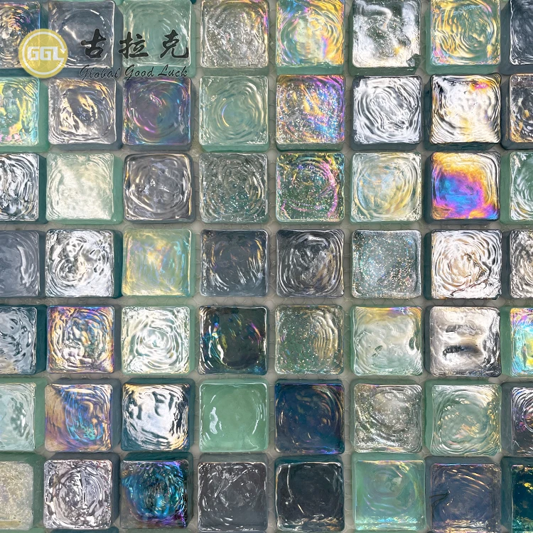 Glass Mosaic for Swimming Pool Kitchen Toilet Bathroom Walls Blue Green Grey Illusion Crystal Tile Wall Decoration factory