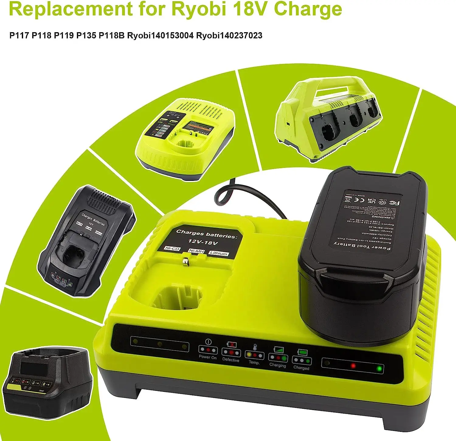 P117 Charger for Ryobi Fast, Dual Chemistry Battery Charger