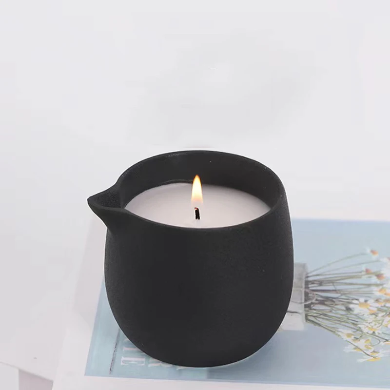 Hot Sale 6oz Empty Ceramic Candle Jar With Spout And Lids For Massage