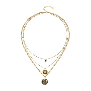 Stainless Steel Octagram Star Necklace 18K Gold Plated Double Layer Ins Fashion Long Pendant Chain Office OL Jewelry for Women