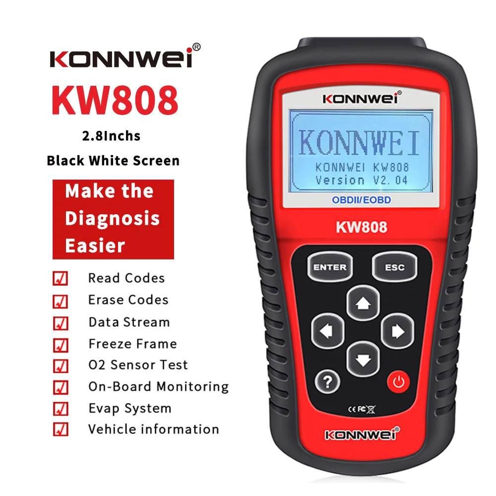 EOBD OBD2 OBDII Car Scanner Diagnostic Live Data Code Reader Check Engine KW808