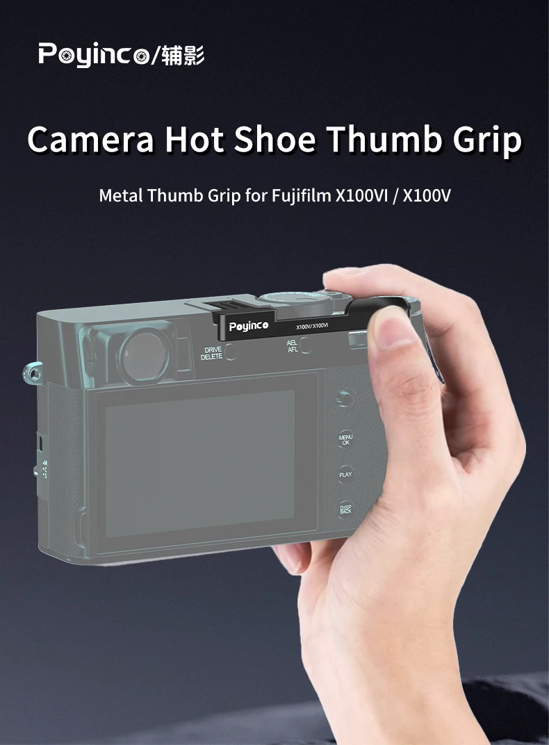 Thumb Hot Shoe Thumb Grip for Fuji for Fujifilm XE4 XE3 X100V X100VI X100F Mirrorless Camera Black and Silver factory