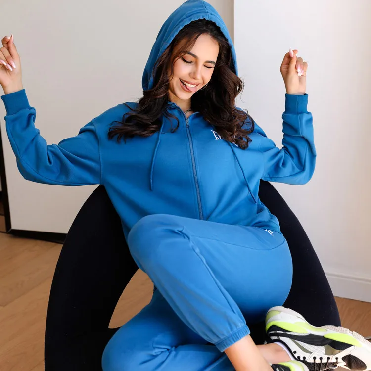 Front Zipper Sweatshirt Joggers Plain Cotton Embroidered Logo Tracksuit Sweat Suit 2 Piece Sweatsuit