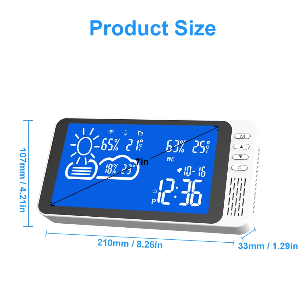 Radio Controlled Digital Color Weather Forecast Station TUYA WiFi Indoor Outdoor Sensors Battery Powered Wireless Weather