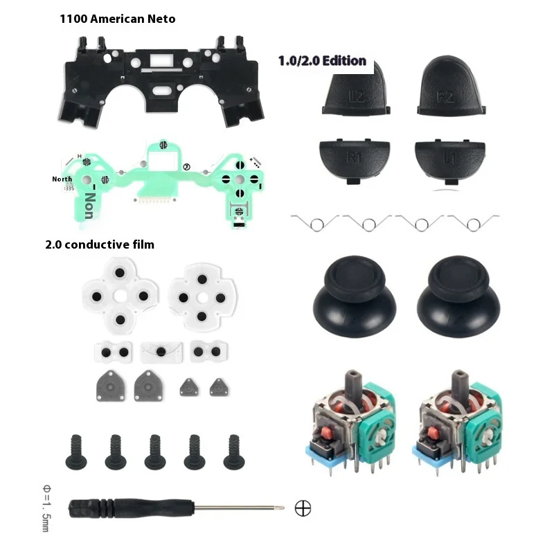 23-Piece for PS4 Controller Disassembly Tool Set Conductive Adhesive Mushroom Head Joystick Spring R1 L1 R2 L2 Game Accessories