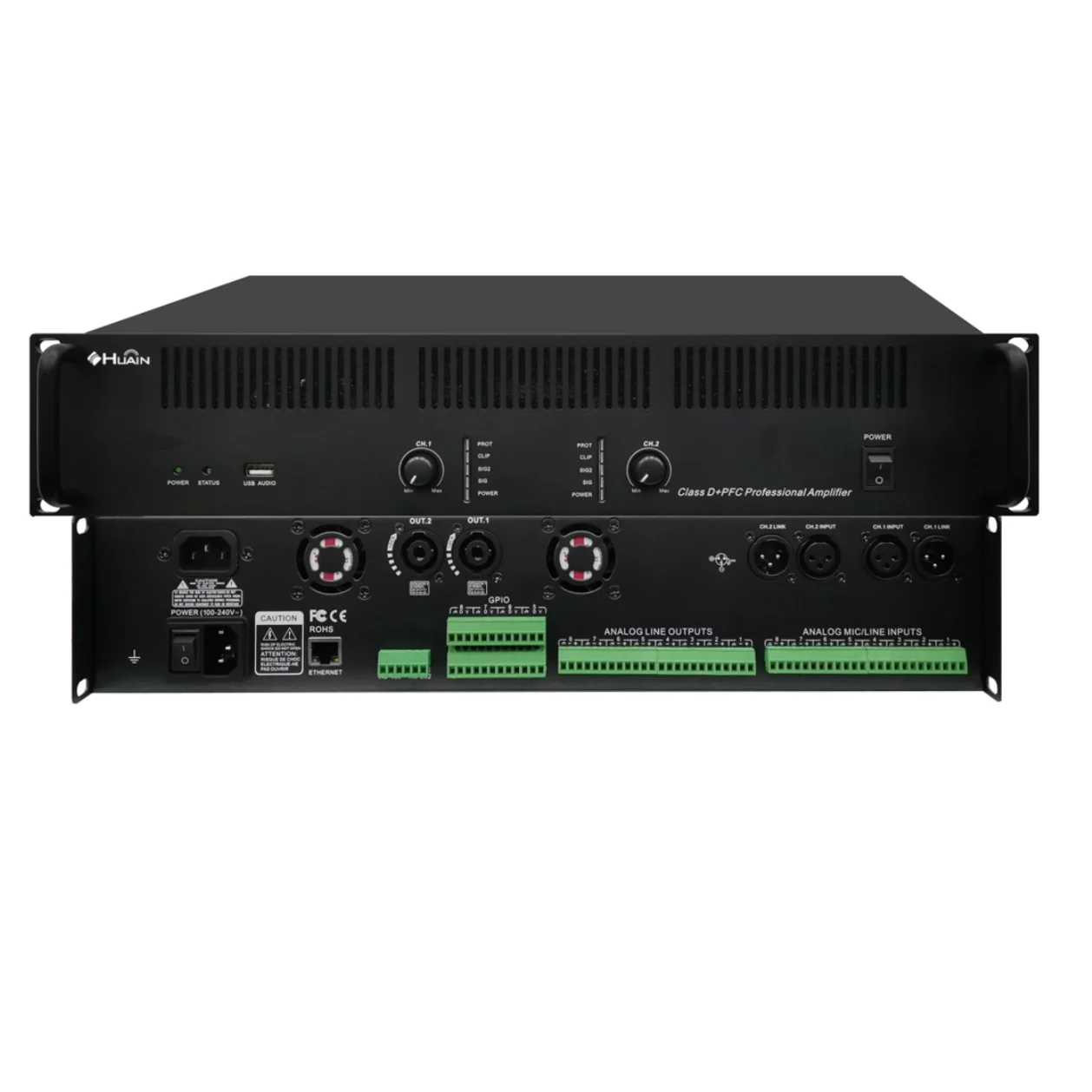Speaker Amplifying Sound Built in 8*8-way Dante Media matrix and 2*800W Digital Class D+PFC Dante Amplifier