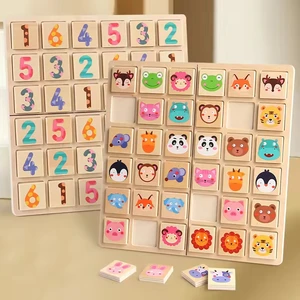 Wooden Family Flip Chess Puzzle Board Game Logical Thinking & Memory Matching Educational Toys for Kids Travel-Friendly