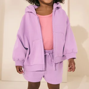 Fashionable Design Elastic Waist Strap Shorts Casual Sportswear Zip up Hoodie Girls Clothing Sets