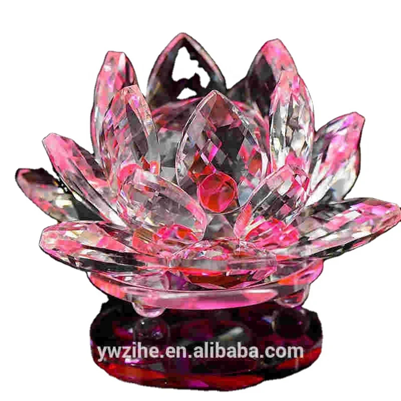 Crystal Lotus Flower Crafts Paperweights Glass Model Feng Shui Decor Pink 