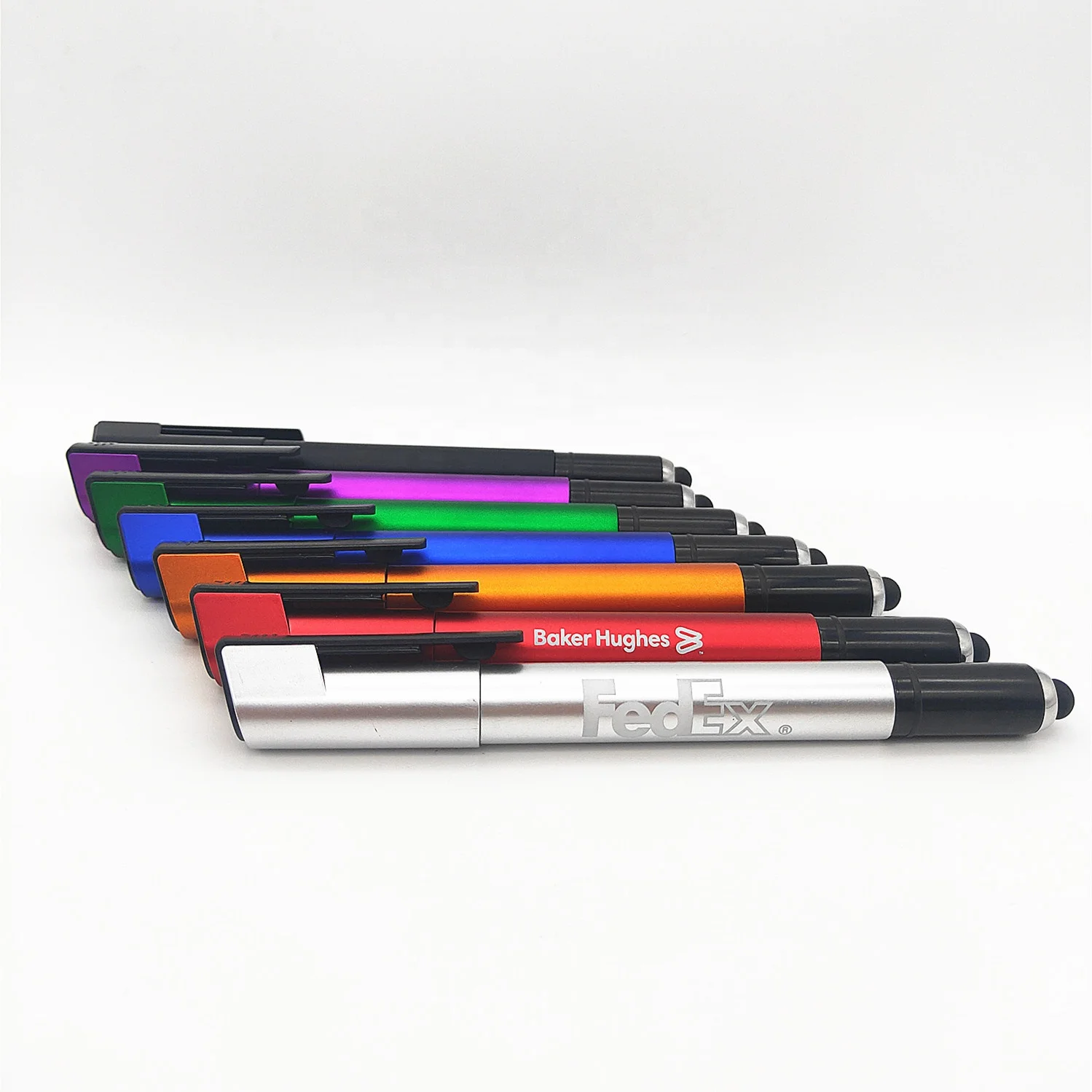 Custom Multi Function Promotional Engraved Branded Logo Ball Pen with Led Light Touch Light Tip up Stylus Pen with Printed logo