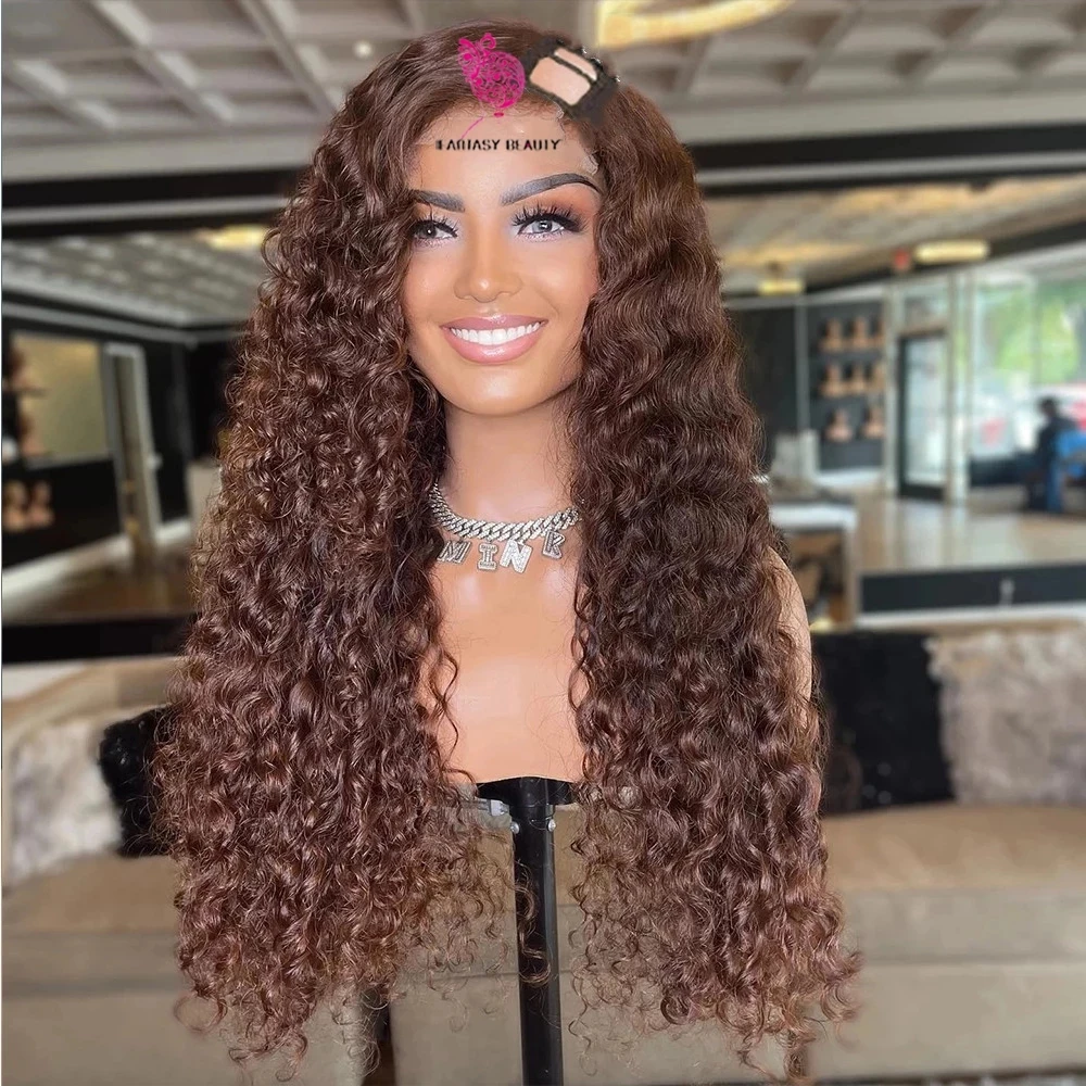 Dark Chocolate Brown Bouncy Curly V Part Wigs Virgin 100% Human Hair  Glueless U Shape Full Machine With Straps Combs 30inches - Buy Curly Human  Hair Wig,100% Human Hair Wigs U Part